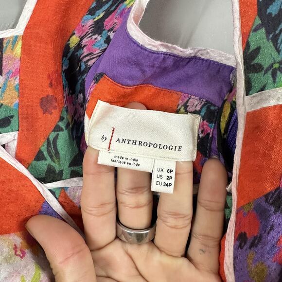 Anthropologie Dress 2P Bhanuni by Jyoti Square Neck Maxi Floral Patchwork Boho - Picture 12 of 16